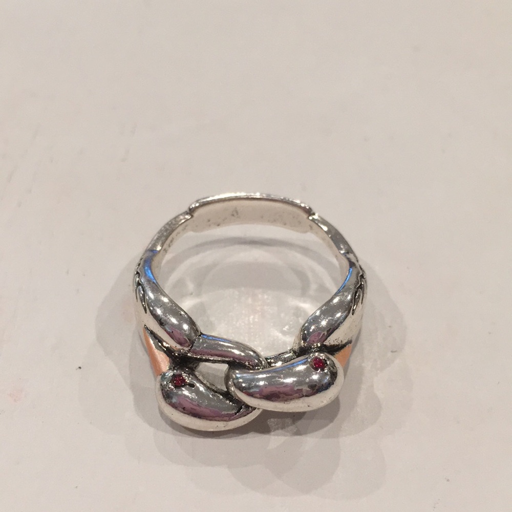 Silver Crane Bird Ring with Red Eyes - Picture 7 of 9